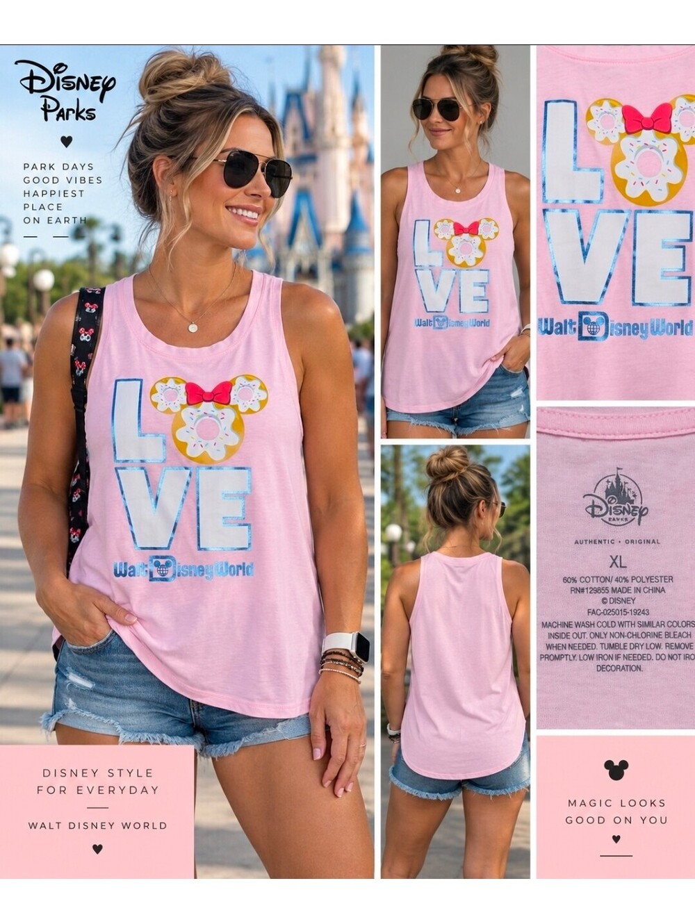 Disney Parks Minnie Mouse Donut LOVE Pink Tank Top Women’s XL Walt Disney World